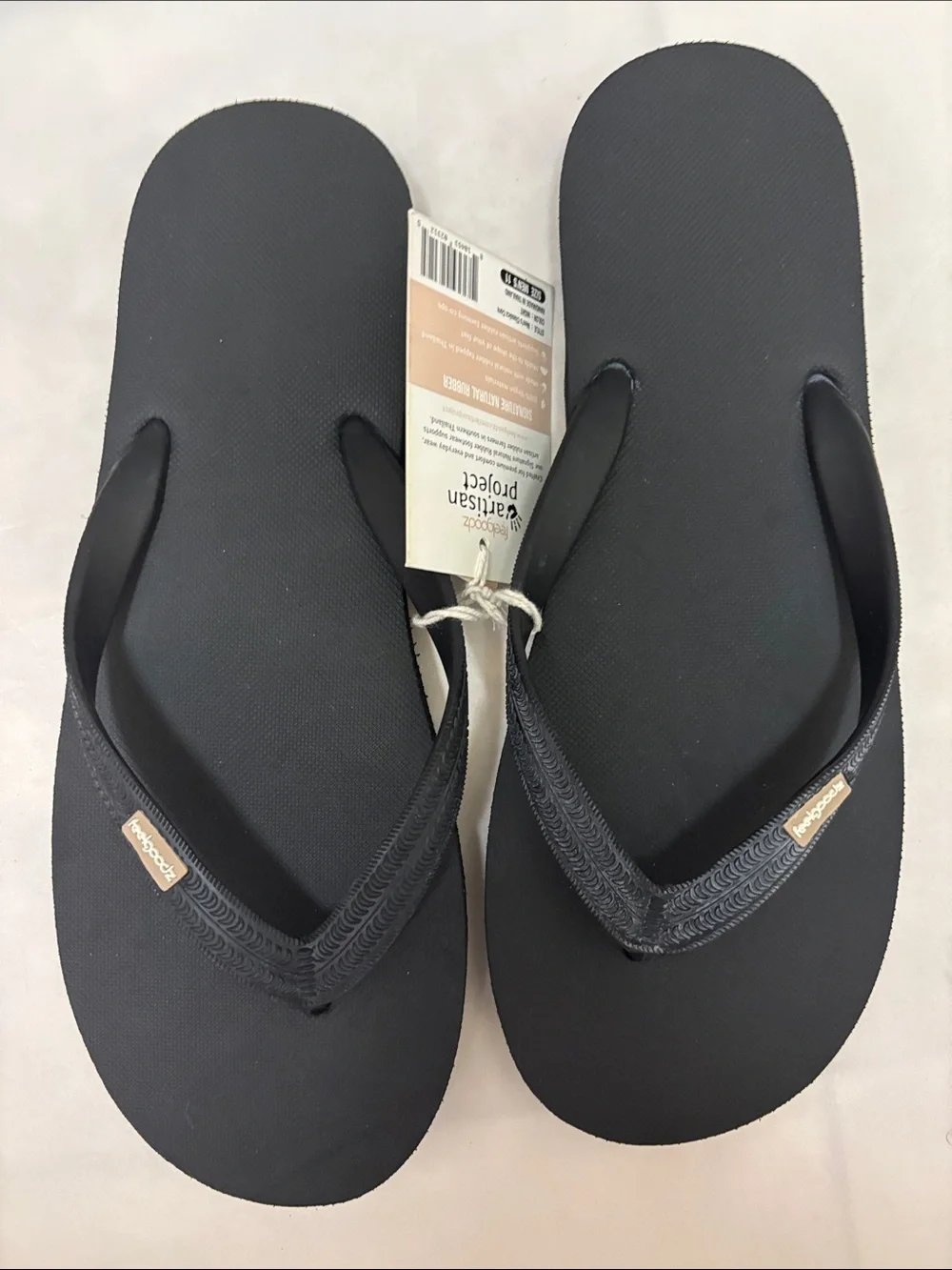 Feelgoodz Rubber Flip Flops Thong Sandals Black Sz 11 NWT